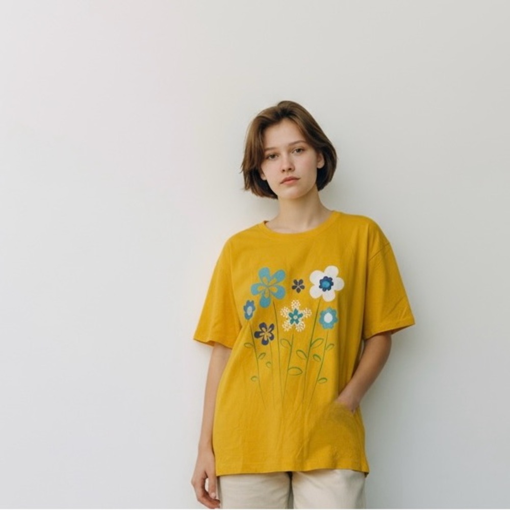 NWT Nordstrom “N Kids” Vintage Tee Yellow Blue White Floral Print Size L (14)
